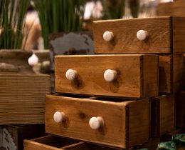 Close-up, wooden boxes for the house, detail of home decor, jewelry boxes.